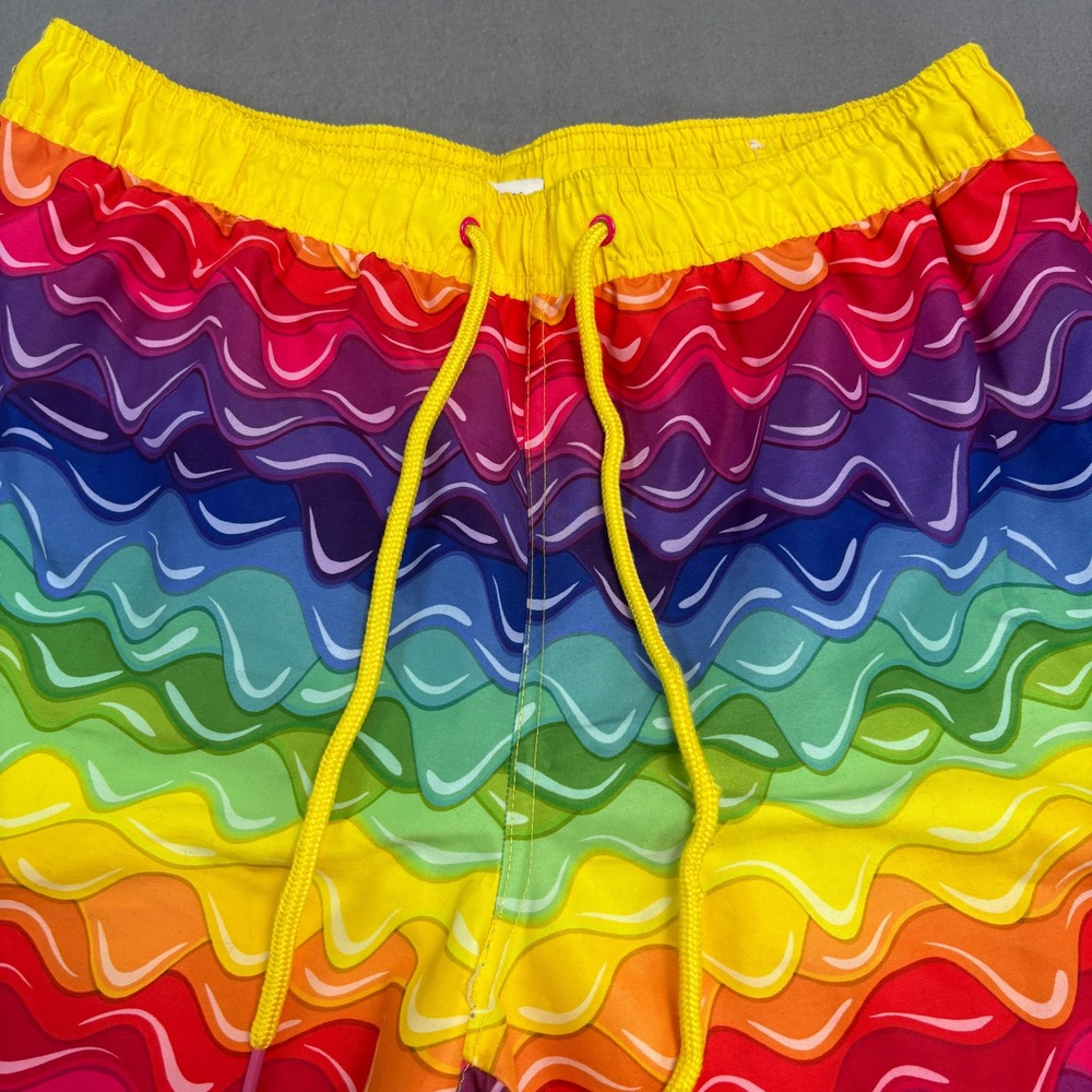 Way to Celebrate Pride Mens Rainbow Wave Swim Trunks Medium 32-34 Mesh Lined - Picture 4 of 8
